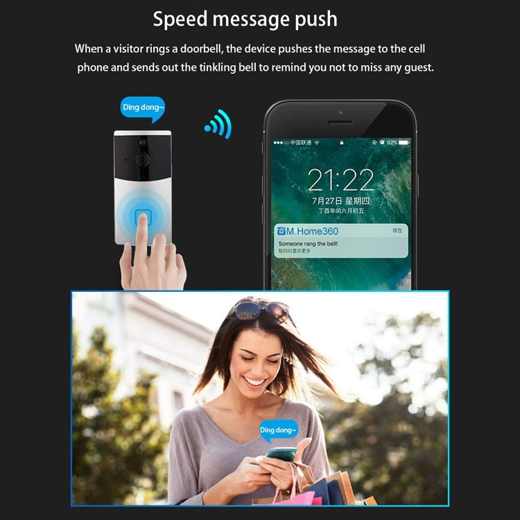 VESAFE Home VS-M2 HD 720P Telecamera di sicurezza Smart WiFi Videocitofono campanello, supporto scheda TF e visione notturna e APP di rilevamento PIR per IOS e Android, VS-M2