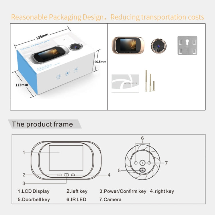 Campanello elettronico intelligente per fotocamera Cat Eye DD1 con schermo LCD da 2,8 pollici, supporto per visione notturna a infrarossi
