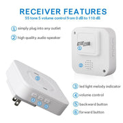 P6 110dB Wireless IP55 Impermeabile a basso consumo energetico WiFi Doing-dong Ricevitore per campanello, Distanza ricevitore: 300 m, Spina USA
