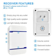 P7 110dB Wireless IP55 Ricevitore campanello WiFi impermeabile a basso consumo energetico con luce notturna, 53 opzioni musicali, distanza ricevitore: 300 m, N15K-1T1-B White, N15K-1T1-B Black