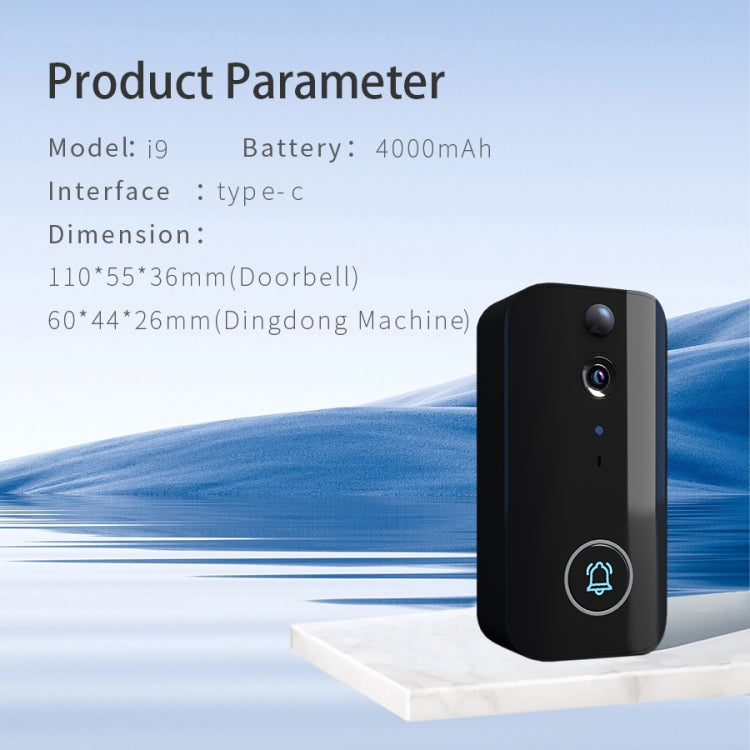 DoorBell i9 Videocitofono wireless con telecamera, visione notturna, rilevamento del movimento, citofono bidirezionale, i9