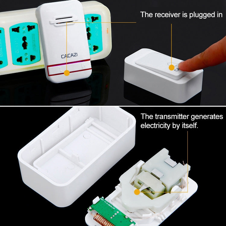 CACAZI V027G One Button One Ricevitori Campanello elettronico cinetico domestico wireless autoalimentato, spina UK, 1 Button 1 Receivers