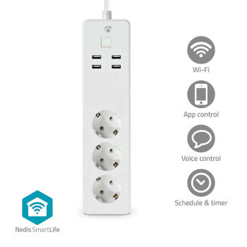 SmartLife Power Strip | Wi-Fi | 3x Plug with earth contact (CEE 7/3) / 4 x USB | 16 A | 3680W | 1.80 m | -10 - 40 °C | Android™ / IOS | White