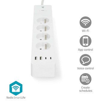 SmartLife Power Strip | Wi-Fi | Type E (CEE 7/6) / USB A / USB-C™ | 16 A | 3680W | 2.00 m | 0 - 55 °C | Android™ / IOS | White