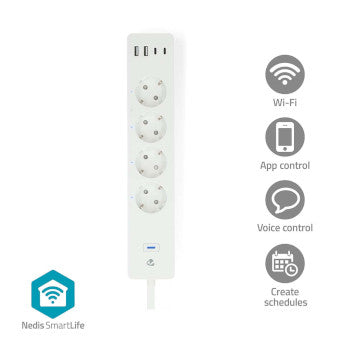 SmartLife Power Strip | Wi-Fi | Hybrid (CEE 7/7) / USB A / USB-C™ | 16 A | 3680 W | 2.00 m | 0 - 55 °C | Android™ / IOS | White