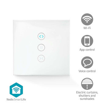 SmartLife Wall Switch | Wi-Fi | Curtain / Shutter / Sunshade | Wall Mount | 300W | Android™ / IOS | Glass | White