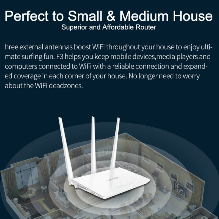 Router WiFi Tenda F3 Wireless 2.4GHz 300Mbps con antenne esterne 3*5dBi, F3