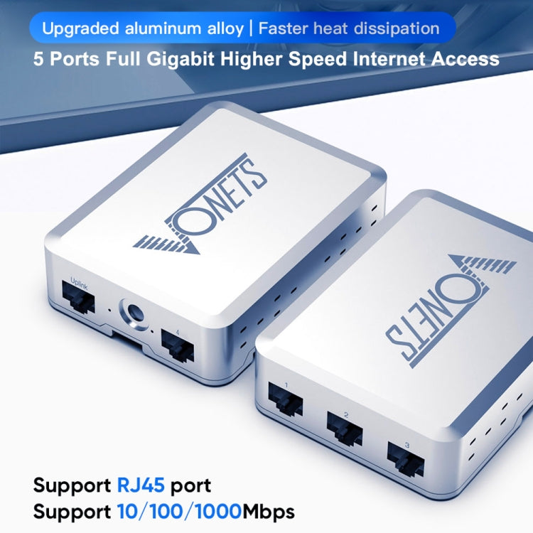 VONETS VS500 Switch Gigabit Ethernet a 5 porte con adattatore CC + set di fibbie di fissaggio su guida, VS500 with DC Adapter + Rail Fixing Buckle Set
