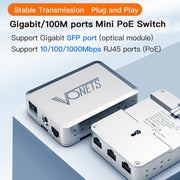 VONETS VSP510 Switch Gigabit Ethernet a 5 porte con adattatore CC + set di fibbie di fissaggio su guida, VSP510 with DC Adapter + Rail Fixing Buckle Set