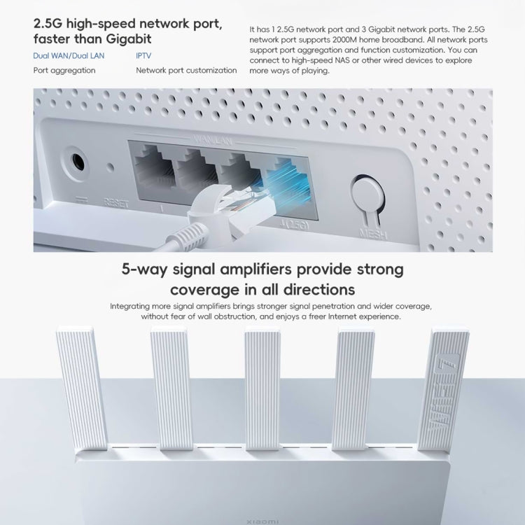 Xiaomi Router BE5000 WiFi 7 MLO 2.4GHz 5.0GHz Dual Band 2.5G Porta 512MB RAM Ripetitore, Spina USA, BE5000