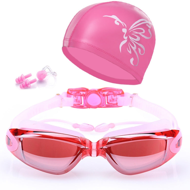 Occhialini da nuoto impermeabili antiappannamento ad alta definizione con cuffia, Swimming Goggles with Cap (Black), Swimming Goggles with Cap (Black Plating), Swimming Goggles with Cap (Pink), Swimming Goggles with Cap (Blue)                          ...