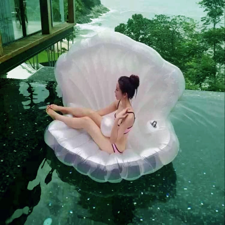 Anello gonfiabile per il nuoto con tappetino galleggiante a forma di capesante, dimensioni gonfiate: 170 x 130 x 100 cm, Scallop
