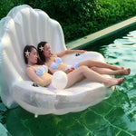 Anello gonfiabile per il nuoto con tappetino galleggiante a forma di capesante, dimensioni gonfiate: 170 x 130 x 100 cm, Scallop