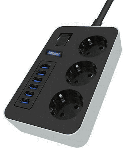 Multipresa con interruttore 3xSchuko 6xUSB 3.1A 3000W Q-PC6