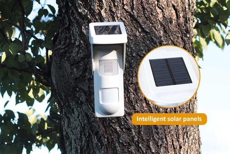 Sensore movimento PIR solare con sistema sonoro e flash LED