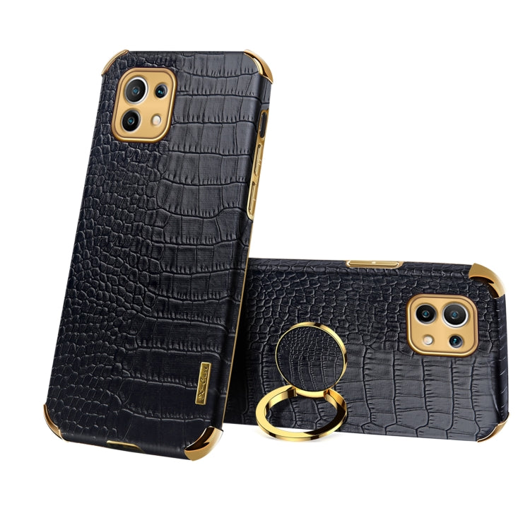 Per Xiaomi Mi 11 Custodia in pelle magnetica con motivo a coccodrillo in TPU galvanizzato 6D con supporto per anello, For Xiaomi Mi 11