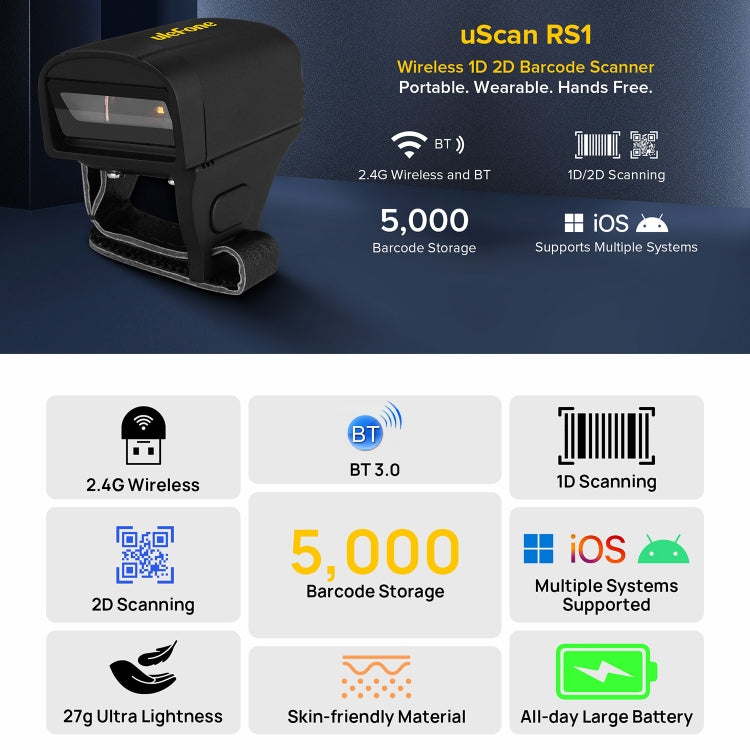 Ulefone uScan RS1 Mini Wireless Bluetooth Ring Scanner, Ulefone uScan RS1