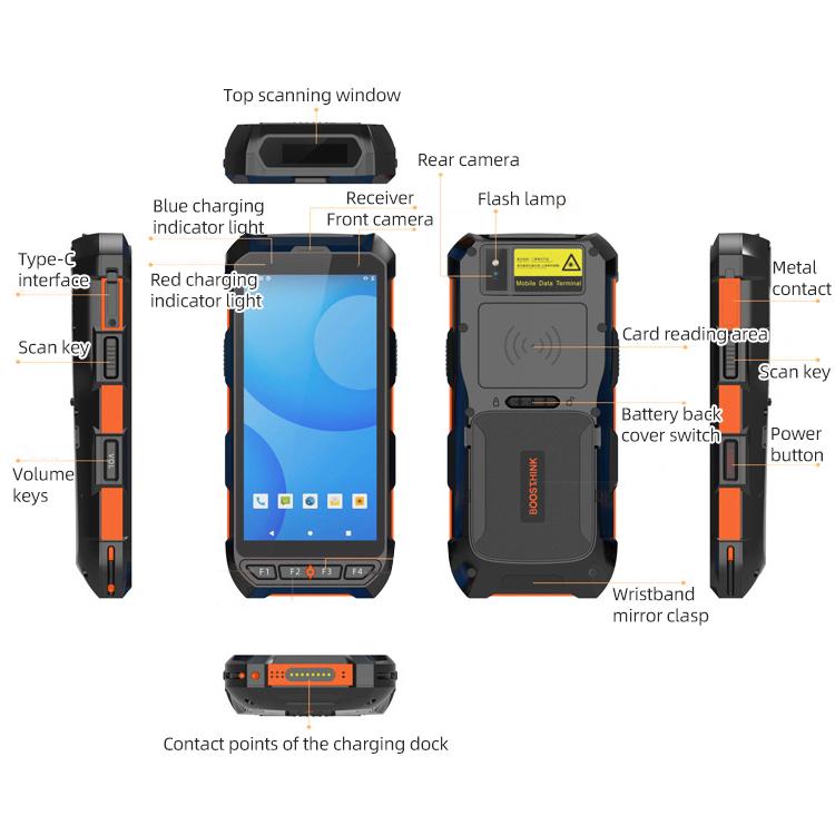 Terminale dati industriale portatile IP65 da 5,5 pollici con Android 10 e scanner di codici a barre, stile: RFID UHF + NFC HF + testina 2D, RFID UHF + NFC HF + 2D Head