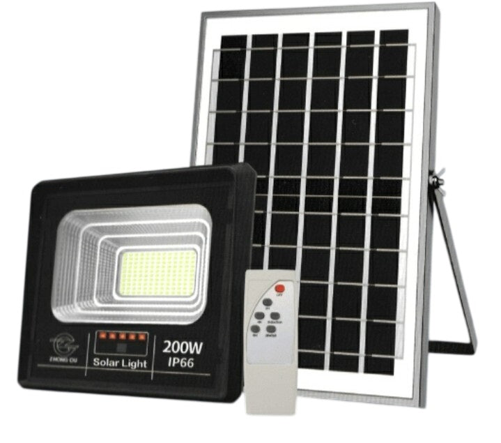 Faretto LED solare 200W IP66 6500k luce fredda con telecomando 6971943203220  JT-91001-YY200W Z220