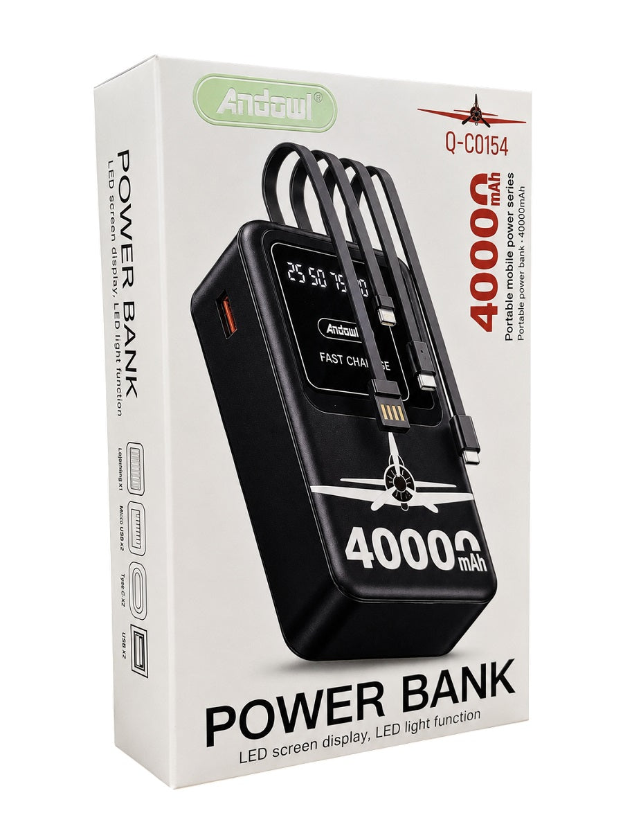 Power bank 40000mAh con cavi integrati e torcia LED vari colori 6974752266950 Q-CD154 Z240