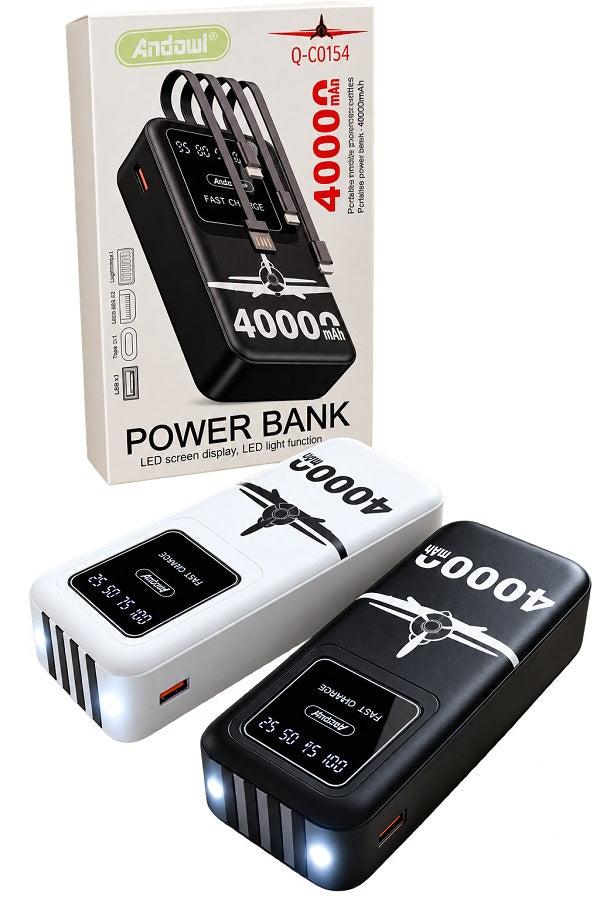 Power bank 40000mAh con cavi integrati e torcia LED vari colori 6974752266950 Q-CD154 Z240