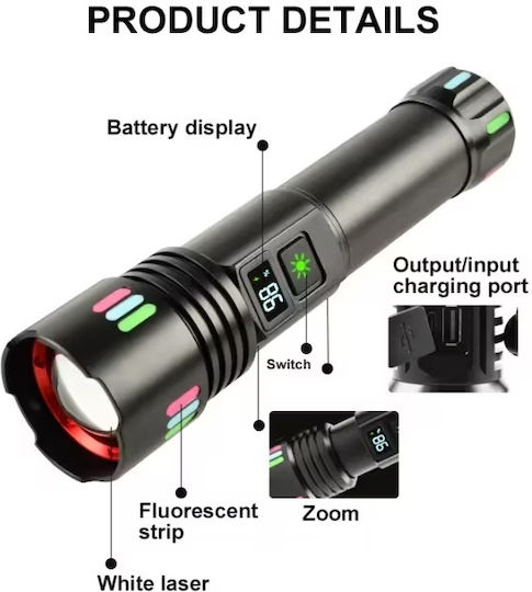 Torcia LED ricaricabile USB impermeabile con display 8053120216365 P45 Z248
