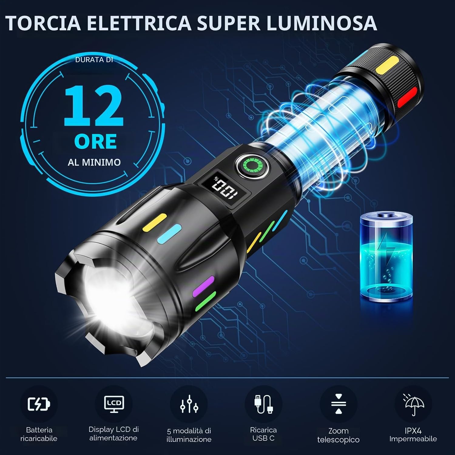 Torcia LED ricaricabile LE-324 10W con zoom e power bank 69201560003243 Z250
