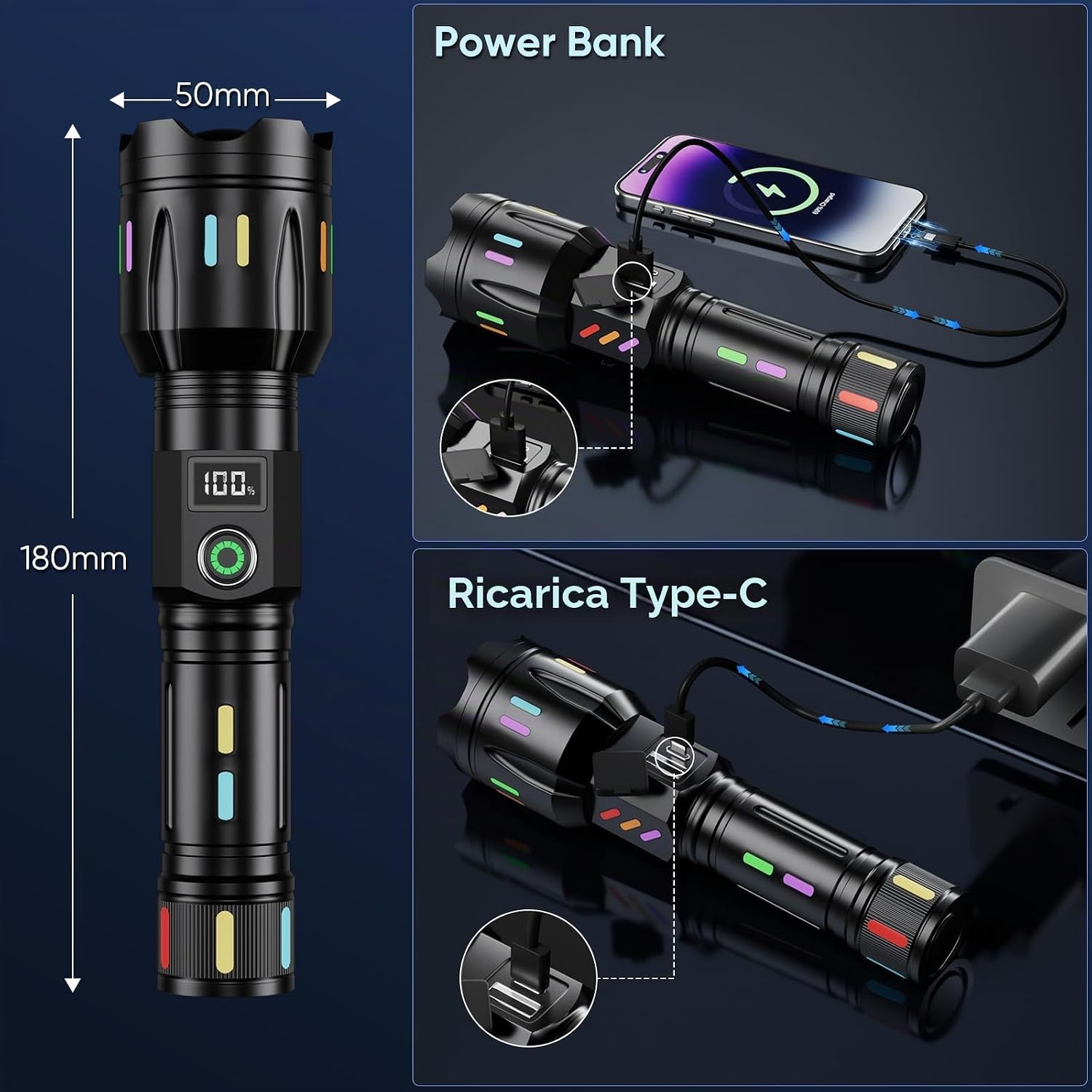 Torcia LED ricaricabile LE-324 10W con zoom e power bank 69201560003243 Z250