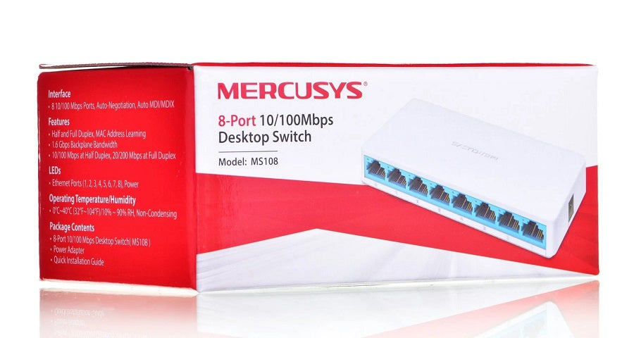 Switch di rete Mercusys MS108 8 porte Fast Ethernet 10/100 Mbps 6957939000387 Z644Switch di rete Mercusys MS108 8 porte Fast Ethernet 10/100 Mbps 6957939000387 Z644