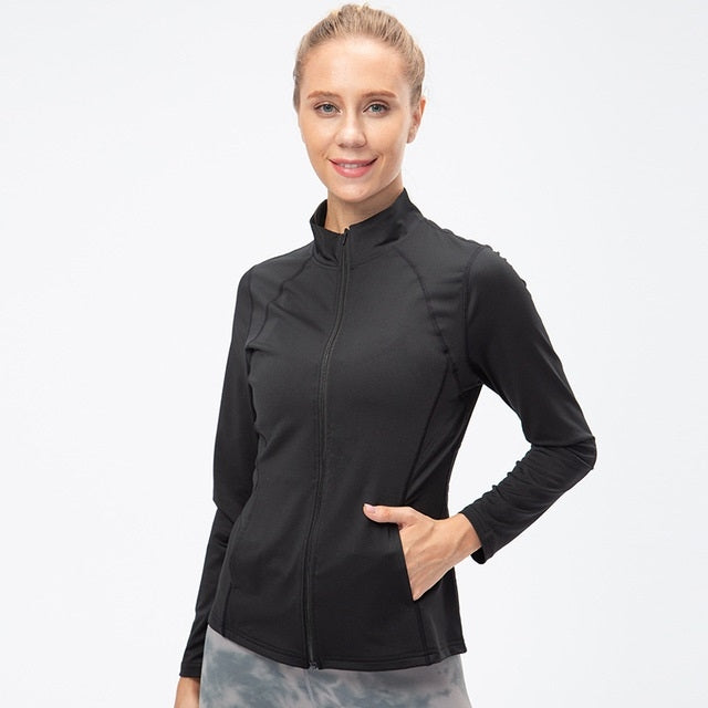 Giacca sportiva da donna a maniche lunghe con cerniera autunnale e invernale, S, M, L, XL, XXL