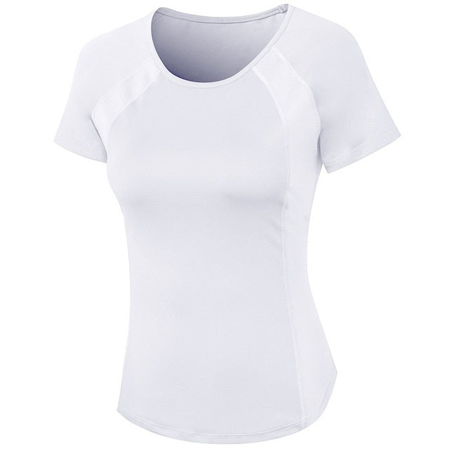 T-shirt sportiva a maniche corte con scollo rotondo attillato per donna, S, M, L, XL, XXL