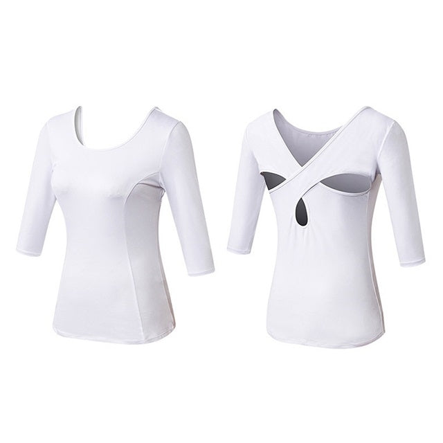 Maglia yoga donna maniche mezza lunghezza incrociate