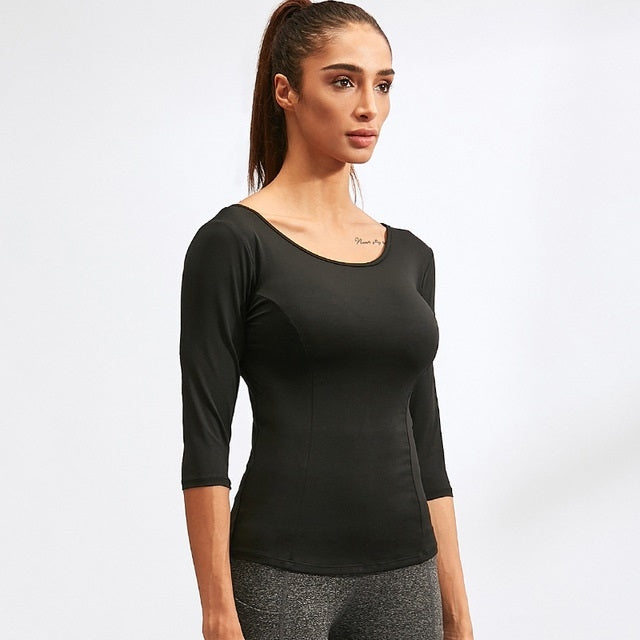 Maglia yoga donna maniche mezza lunghezza incrociate