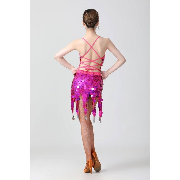 Costume da competizione per abito da ballo latino con paillettes a V profonda, Free Size