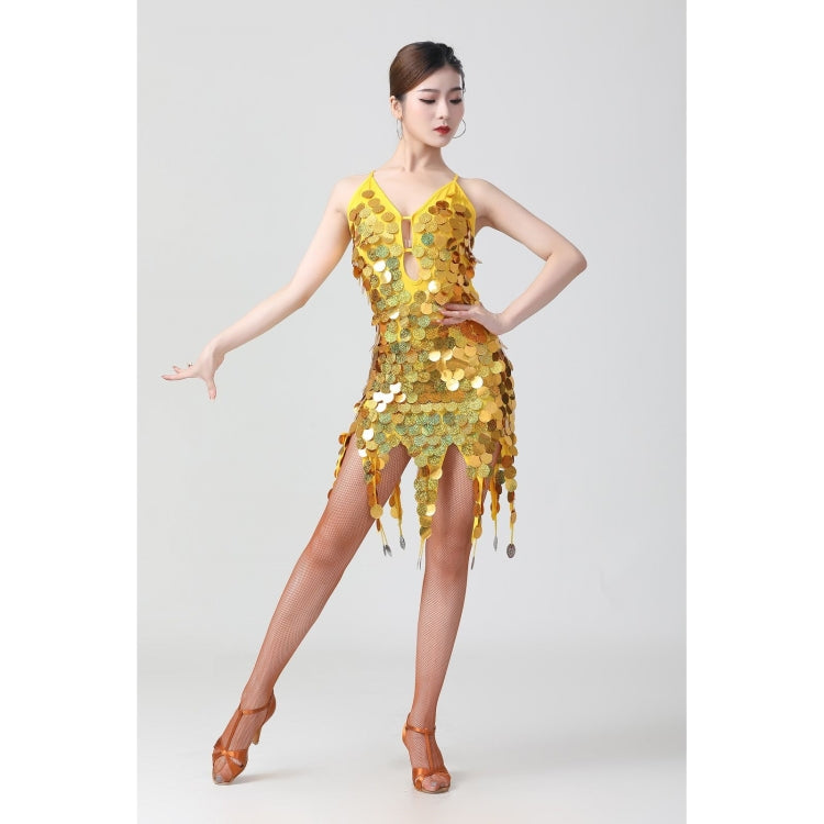 Costume da competizione per abito da ballo latino con paillettes a V profonda, Free Size