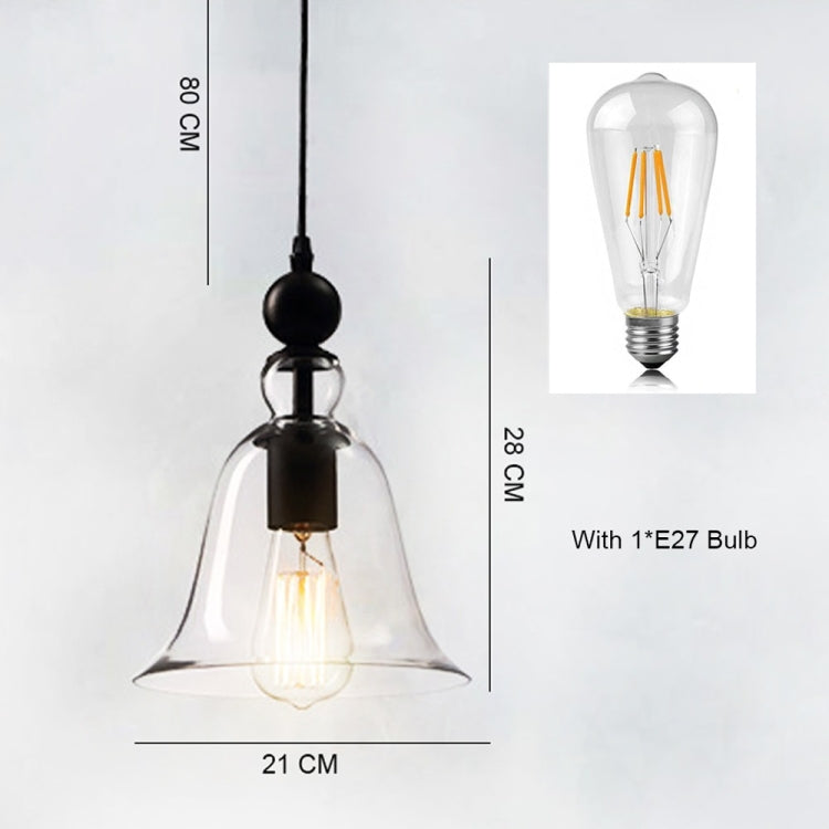 Lampada a sospensione industriale retrò E27 Lampada a sospensione in vetro trasparente a campana piccola