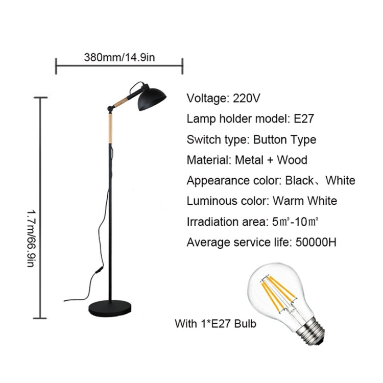 YWXLight Lampada da terra con telaio in legno ad angolo regolabile in metallo