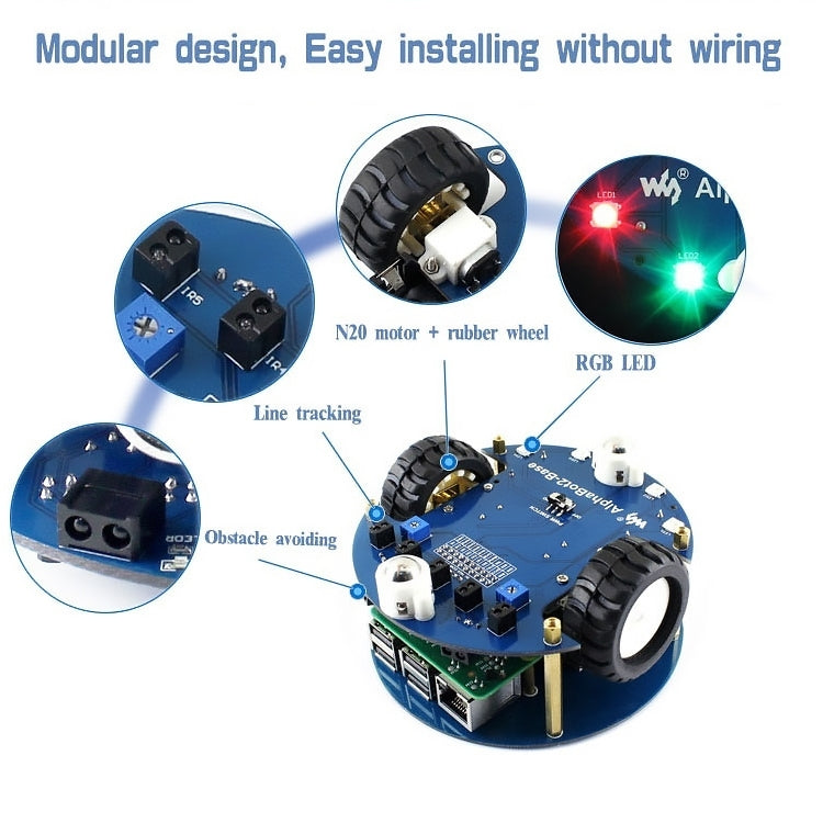 Kit di costruzione del robot Waveshare AlphaBot2 per Raspberry Pi 3 Modello B, For Raspberry Pi 3 Model B