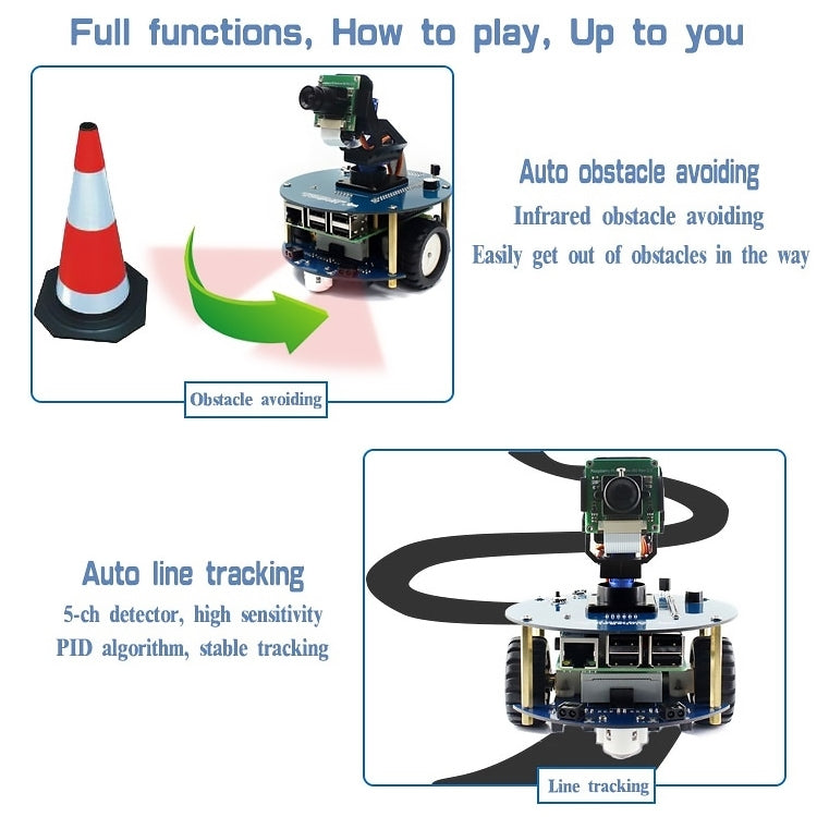 Kit di costruzione del robot Waveshare AlphaBot2 per Raspberry Pi 3 modello B (senza Pi), For Raspberry Pi 3 Model B (No Pi)