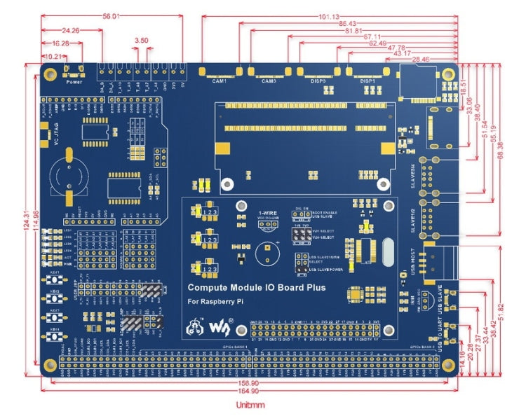 Waveshare Compute Module IO Board Plus per Raspberry Pi CM3 / CM3L / CM3+ / CM3+L, For Raspberry Pi CM3