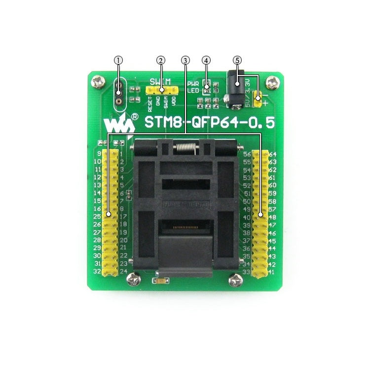 Waveshare STM8-QFP64-0.5, adattatore programmatore