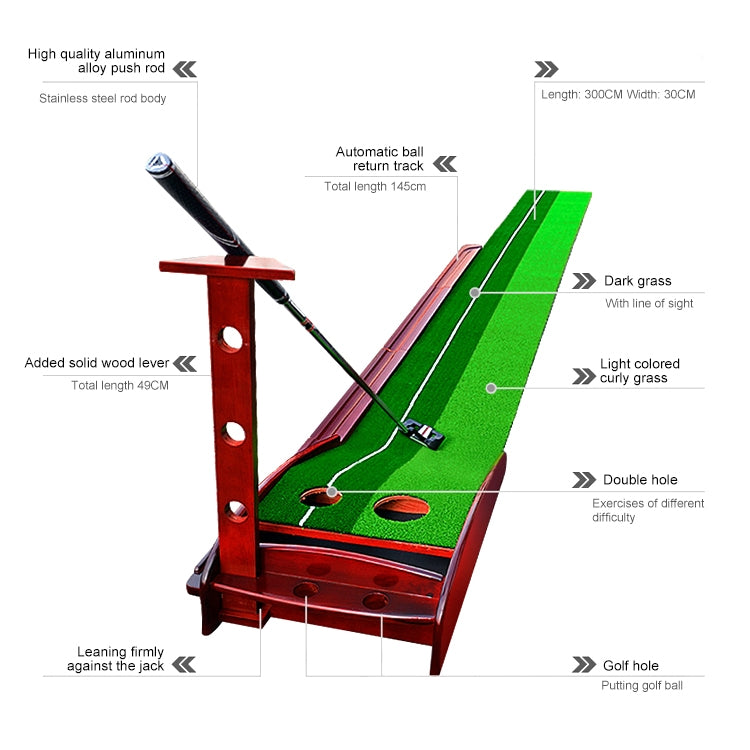 PGM 3 m Golf in legno massello Putter Trainer Practice Set Tappetino da allenamento, 3m