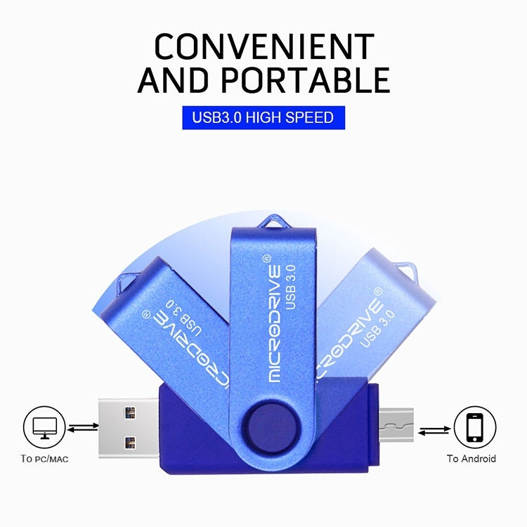 MicroDrive 16GB USB 3.0 Telefono Android e computer Disco U rotante in metallo a doppio uso, 16GB