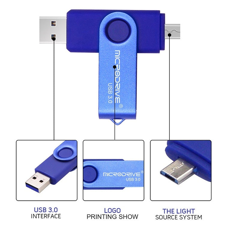 MicroDrive 16GB USB 3.0 Telefono Android e computer Disco U rotante in metallo a doppio uso, 16GB