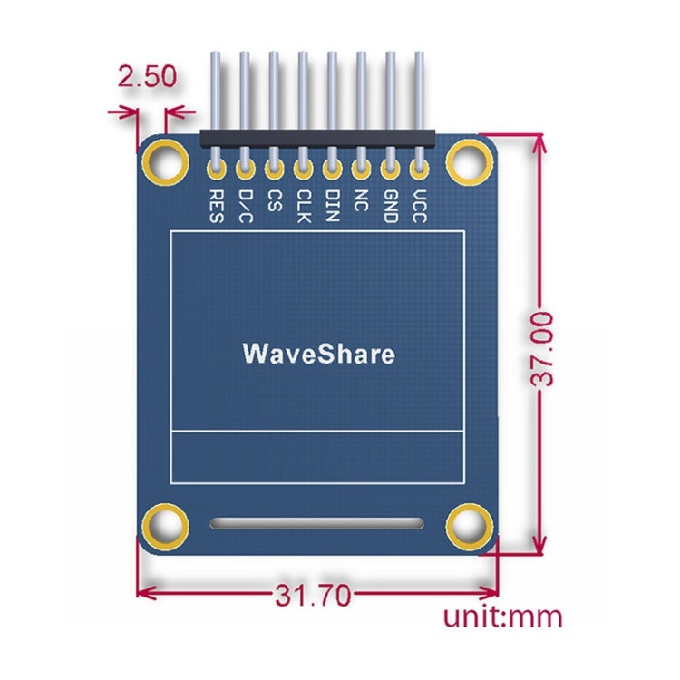 Waveshare OLED RGB da 0,95 pollici (A), interfaccia SPI, pinheader orizzontale curvo