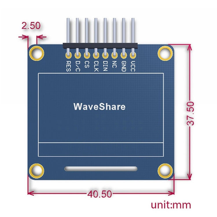 Waveshare 1,3 pollici 128*64 OLED(A), interfacce SPI/I2C, Pinheader orizzontale curvo