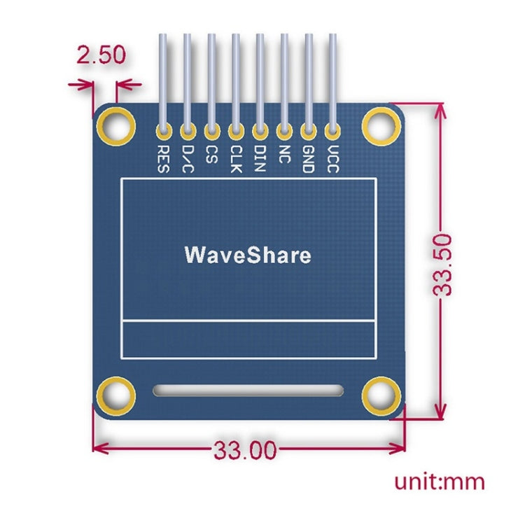 Waveshare 0,96 pollici 128*64 OLED (A), interfacce SPI/I2C, pinheader orizzontale angolato