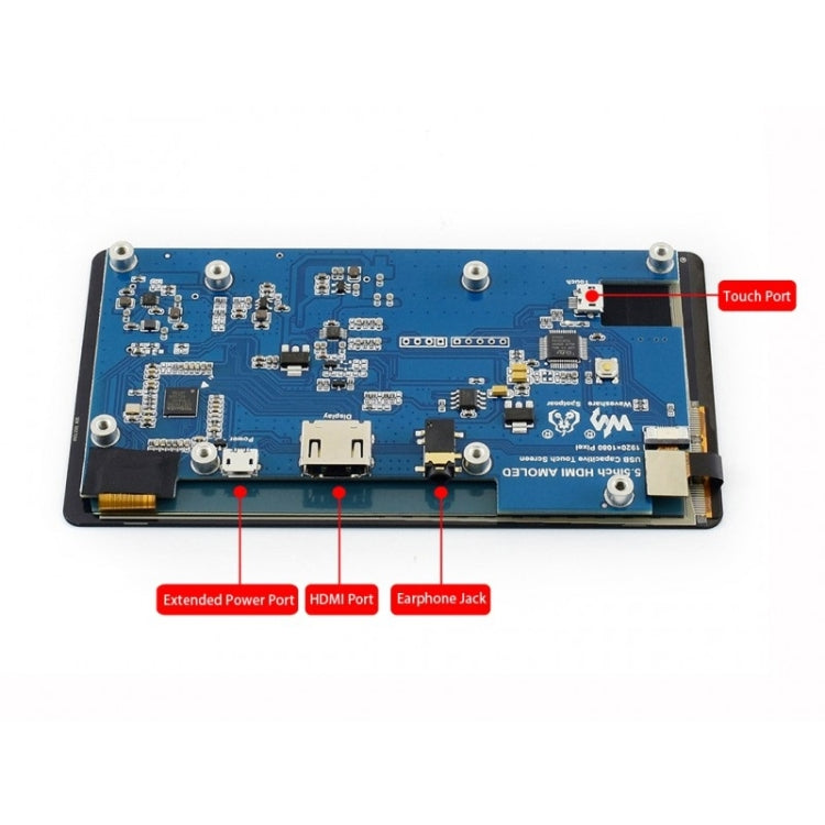 Touch screen capacitivo Waveshare da 5,5 pollici 1080x1920 AMOLED con copertura in vetro temperato, interfaccia HDMI, supporta più sistemi, 5.5 inch