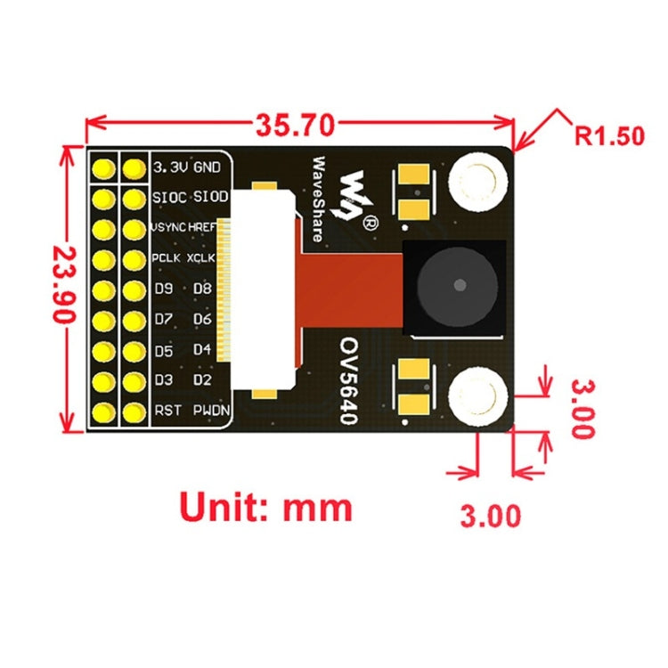 Scheda modulo videocamera Waveshare OV5640 (A), 5 megapixel (2592x1944), basata sul sensore di immagine OV5640