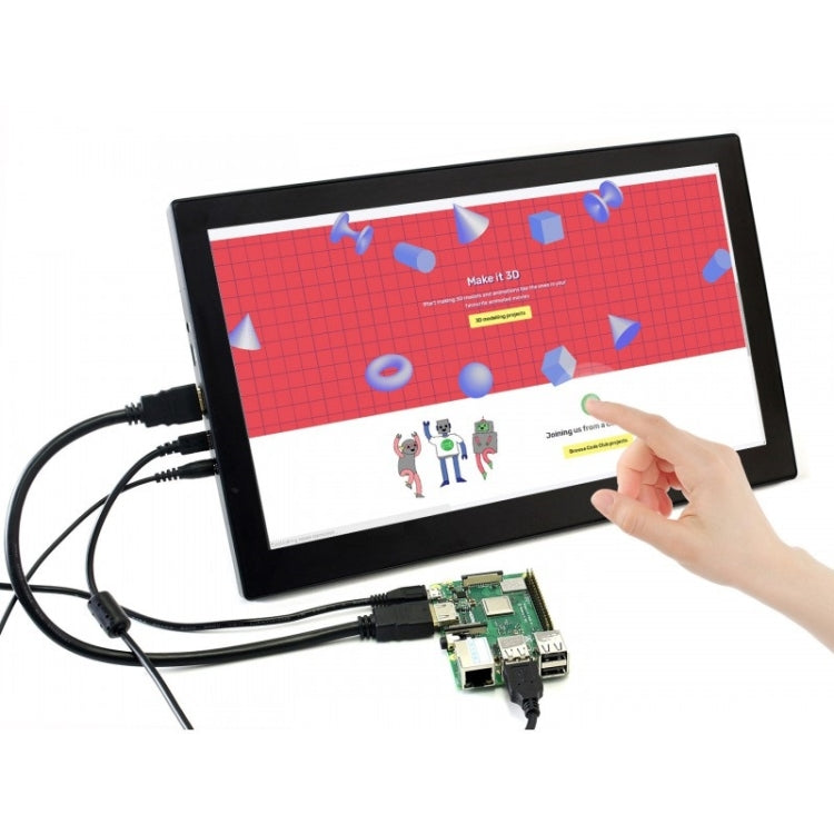 LCD touch screen capacitivo IPS 1920x1080 da 13,3 pollici Waveshare con copertura in vetro temperato, supporta mini-PC multipli, sistemi multipli, 13.3 inch